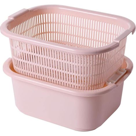 Passoire multifonctionnelle à double compartiment avec panier d égouttage Grande de cuisine en plastique épais pour fruits et légumes (1/5)