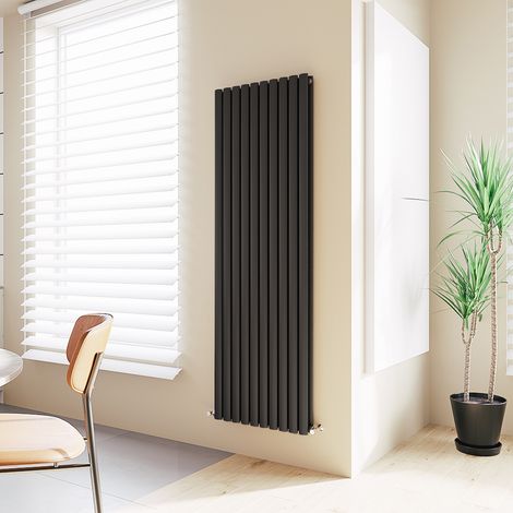 Acezanble Vertical Oval Column Radiator Central Heating Rad 1800x590mm Double Black