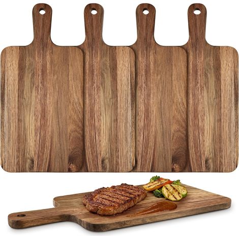 Lot de 5 Planches à Découper Bois d'Acacia avec Poignée, 40 x 20 x 1,7 cm (1/5)