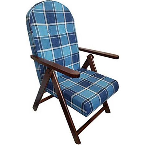 POLTRONA AMALFI BLU SCOZZESE LEGNO NOCE RECLINABILE 4 POSIZIONI (1/3)