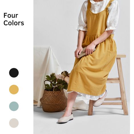 Tablier de cuisine pour femmes avec 2 poches avant, coton et lin, idéal pour cafés et fleuristes (1/5)