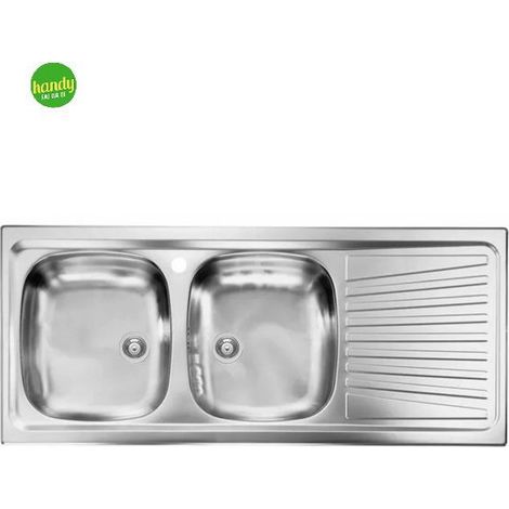 Lavello cucina da incasso in acciaio inox 2 vasche con gocciolatoio modello mondial cm.116x50 vasca sinistra - profonditÀ vasca: 15 cm HIDROS (1/2)