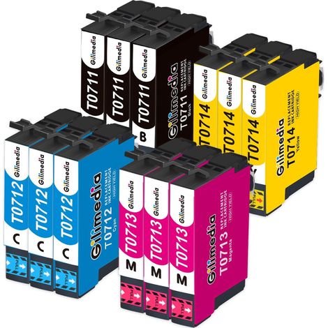 Multipack Cartouche d'encre pour Epson T0711 T0712 T0713 T0714 pour Epson Stylus SX400 SX510W BX610FW SX200 DX4400 SX100 SX218 SX515W DX9400F BX600FW SX415 SX610FW DX8400 (12 Pack) (1/5)