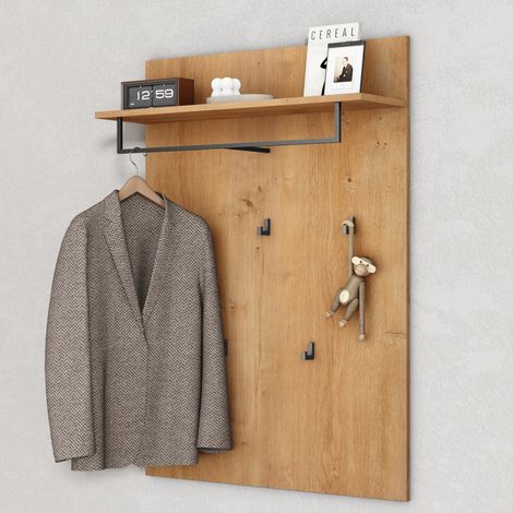 Mai & Mai Panneaux à Vêtements avec 5 Crochets Porte-Manteau Mural en Bois Patères Portemanteaux pour Vestes Manteaux Chapeaux 78 x 21,6 x108 cm Marron Clair Gabo-01 (1/5)