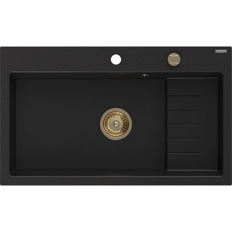Mexen Omar Granitspüle 1-Kammer 800 x 480 mm, schwarz, Siphon gold - 6520801005-77-G (1/5)