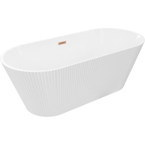 Mexen Yara freistehende gerillte Badewanne 170 x 75 cm, weiß, Überlauf gebürstetes Kupfer - 52861707500-65 (1/5)