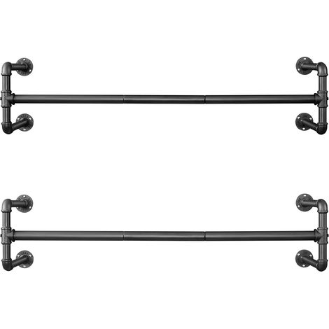 Portemanteaux muraux, Lot de 2, Barres de Suspension pour vêtements, Imitation Tuyau, Style Industriel, 112 x 30 x 29,3 cm, Charge 60 kg, Montage Facile, pour Petit Espace, Noir HSR64BK-02 (1/5)