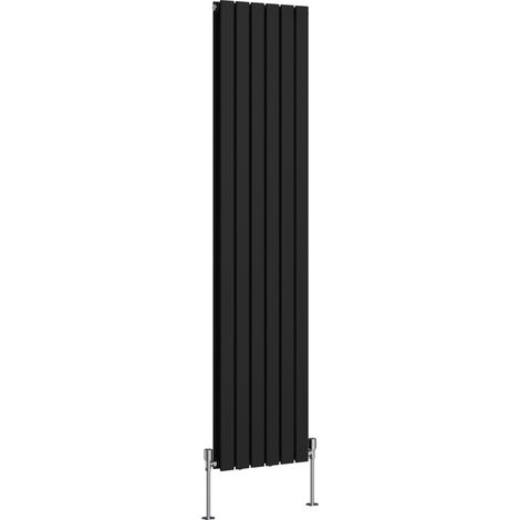 Flat Panel Radiator Central Heating Designer Rads Black with Angle Square Valve Vertical Double 1800x408mm (1/2)