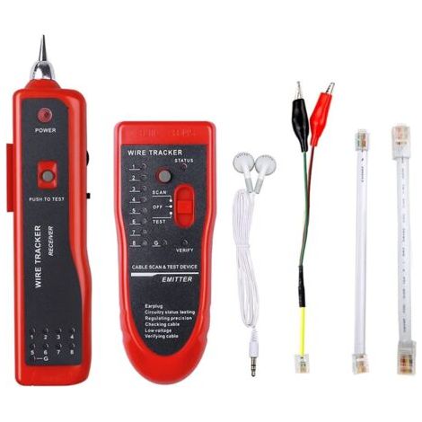 Comprobador y detector de voltaje, localizador de cables, detector de red Ethernet LAN, rastreador de tóner multifunción, comprobador de continuidad para líneas telefónicas (rojo)