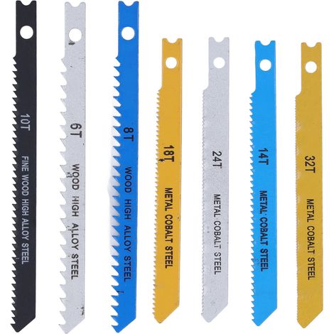 Ensemble de 70 lames de scie sauteuse (6, 8, 10, 14, 18, 24 et 32 TPI) en acier à haute teneur en carbone, à emmanchement en U, pour bois, plastique et métal. (1/5)