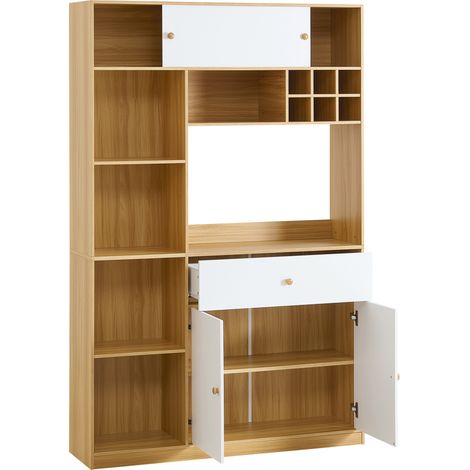 Credenza da cucina con LED, 1 cassetto, 3 ante e vano microonde 115x35x180 cm (1/5)