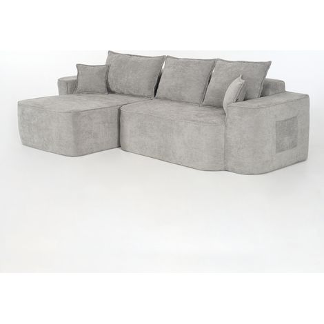 Canapé d'angle modulable 262 cm en tissu gris, grand méridienne, assise XXL profonde, sans montage, 2 modules à agencer pour salon, chambre ou bureau CHICFURN (1/5)