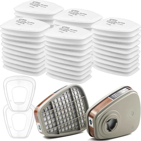 6001 Respirator Mask Filter, Organic Vapor Filter, 4 Filters, 4 Caps, 80 Cotton Pads, Face Dust Mask (1/5)