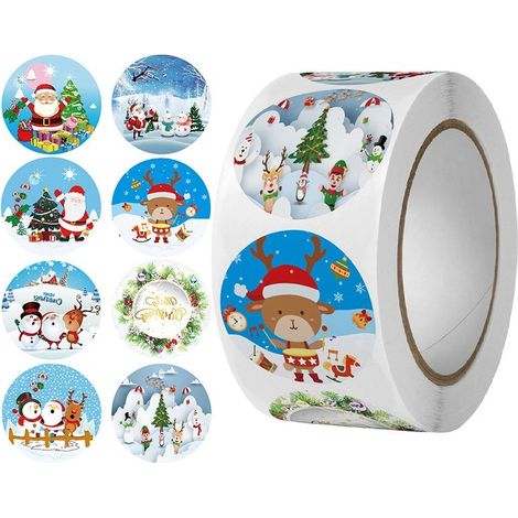 AIDUCHO 500 Pièces Cadeau De Noël Étiquette,Autocollant De Bande Dessinée Flocon De Neige Autocollant Décoratif,Kraft Impression Autocollant, Pour Le Festival De Noël Présente Des Étiquettes Autocolla (1/5)