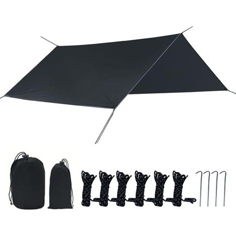 Bâche Anti-Pluie,3x3M Tente de Camping Tarp Shelter Sol Camping Tarp Rain Fly Toile de Tente Anti-UV Soleil Ripstop Camping Bâche Imperméable pour Randonnée Voyages,noir