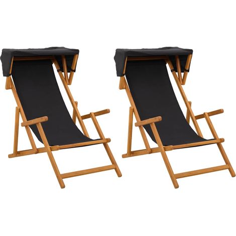 Deck Chair 2 pcs 3 Position Solid Eucalyptus Wood Black vidaXL (1/5)