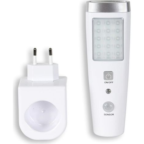 Lampe Torche Détecteur de Mouvement Interieur - Lampe prise rechargeable secteur - Lampe de secours - Chargeur Induction Sans Fil - Lampe torche LED - Sécurité maison et urgence - 15 CM (1/5)