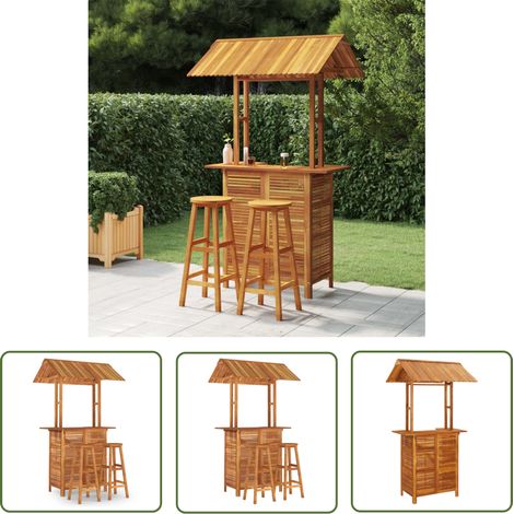 The Living Store 3-tlg. Gartenbar-Set Massivholz Akazie - Gartenbar Set - Esszimmer Im Freien - Holz Möbel - Gartenmöbel - Akasieholzmöbel (1/5)
