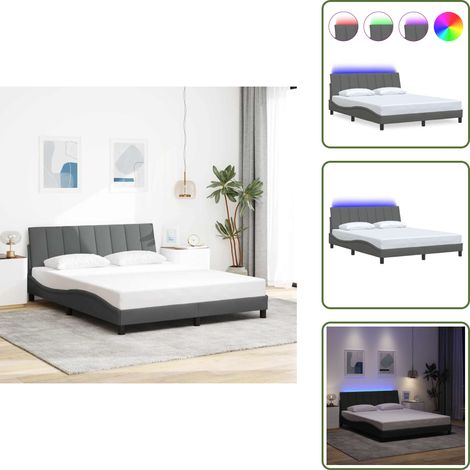 Cama con luz LED - vidaXL Estructura de cama sin colchón Hanko de tela gris oscuro 160x200 cm - Cama con cojín