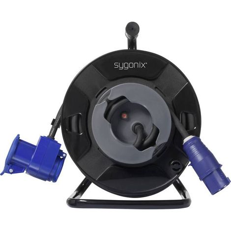[NEUWERTIG] B-Ware Sygonix Kabeltrommel 25m CEE-Cara-Stecker 2 Steckdosen IP44 Schwarz 3000W (1/2)