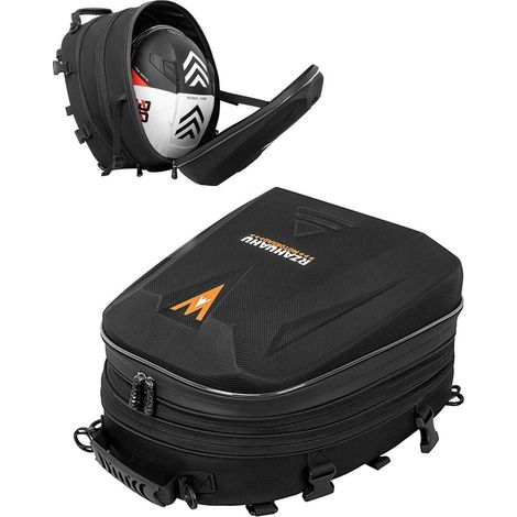 Sac de selle arrière moto étanche extensible 20-28L, sacoche casque rigide multifonction noir (1/5)