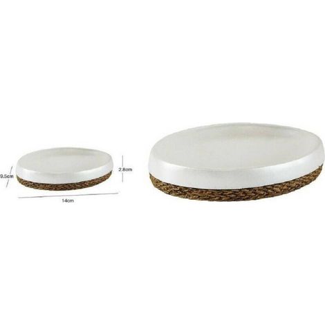 Trade Shop - Jabonera De Baño Jabonera De Cerámica Blanca Y Cuerda 10377 -