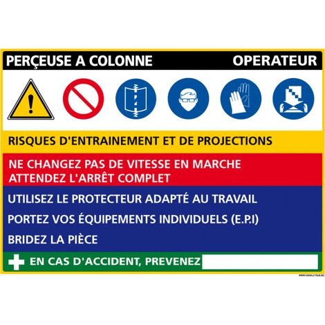 Panneau Fiche de poste Perceuse à colonne (C1111) - Aluminium 2 mm - 300 x 210 mm