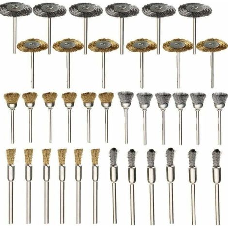 Set di spazzole in ottone, 36 pezzi, ruote in filo d'acciaio, spazzole, trapano, utensili rotanti, lucidatura, utensili rotanti Dremel-Crezuo