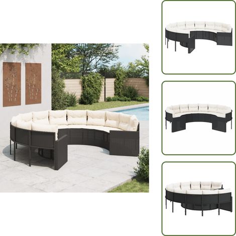 The Living Store Canapé de jardin avec coussins rond noir résine tressée - Canapé De Jardin - Canapé Extérieur - Salon De Jardin - Ensemble De Jardin - Mobilier De Jardin (1/5)