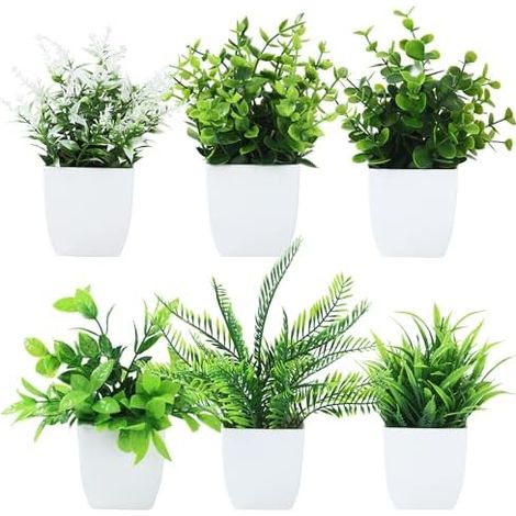 Lot de 6 plantes artificielles, mini plantes artificielles, artificielles en plastique, pots à fleurs, adaptées pour ameublement de bureaux, chambres, terrasses, salons et salles de bains (1/5)