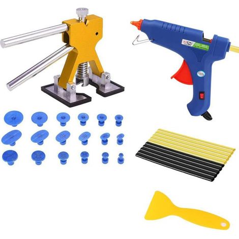 Ortviai Kit de Réparation Sans Peinture pour Bosselures Automobile – 18 Ventouses, Colle Chaude, Raclette Plastique, Régulable (1/5)