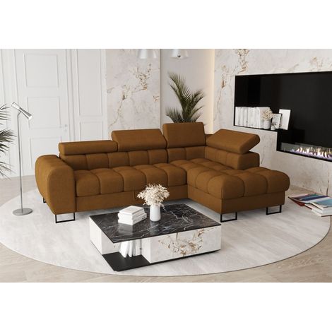 Ecksofa Schlafsofa BASTIEN in Stoff Moly Rostbraun Ottomane Rechts