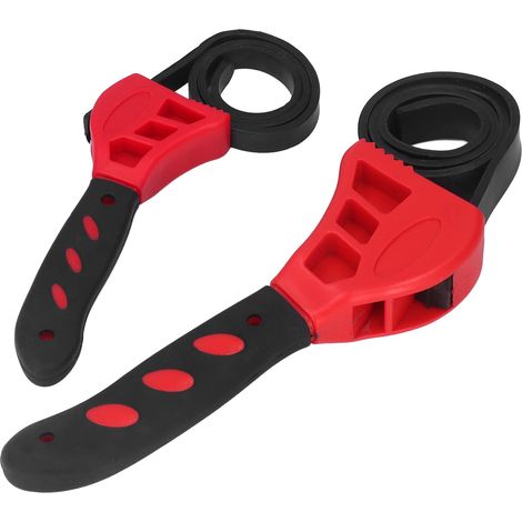 Lot de 2 clés à sangle caoutchouc réglables polyvalentes 15,2 cm et 20,3 cm pour entretien auto rouges (1/5)