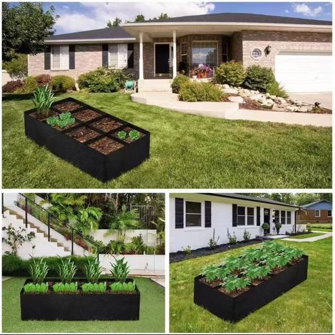 Potager surélevé en maille non tissée épaisse (1 cellule) avec sacs de plantation compartimentés, idéal pour les légumes, les fleurs, les herbes aromatiques et le jardinage extérieur - 30 × 30 × 30 cm