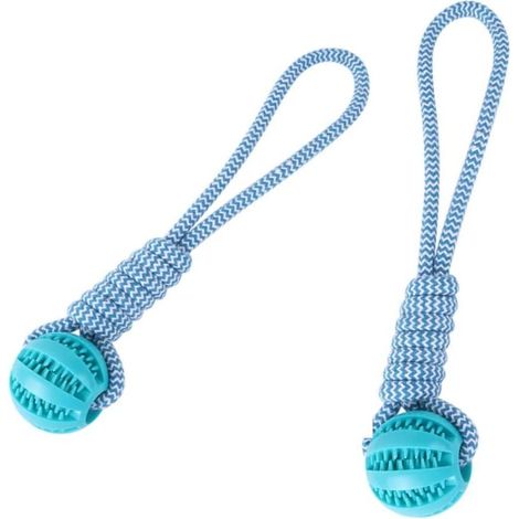 Lot de 2 Balles Distributrices de Friandises pour Chien avec Corde, Jouets Interactifs à Mâcher pour Nettoyage des Dents, Chiots et Chiens de Petite et Moyenne Taille (1/5)