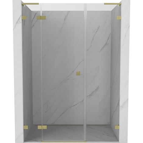 Mexen Lunar L porta doccia a battente sinistra 140 cm, trasparente, oro spazzolato - 834SL-140-050-55-00-L (1/5)