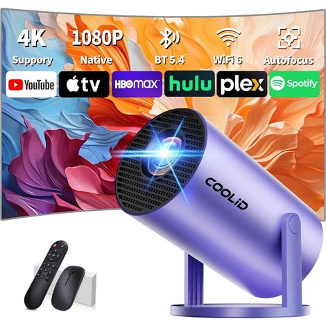 [Apps intégrées & 2026 Upgraded] Mini Vidéoprojecteur Supporte 4K 1080P avec 5G WiFi 6 Et BT 5.2 Le Projecteur Soutien Rotation 180° Portable Projecteur Video Applicable Laptop/HDMI/TV Stick,Violet (1/5)