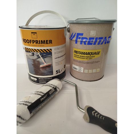 Lot de 3 - IKO et FREITAG - Primaire bitumineux et Peinture marquage sol - 2x5L + Rouleau - Séchage rapide - Voir photos (1/4)