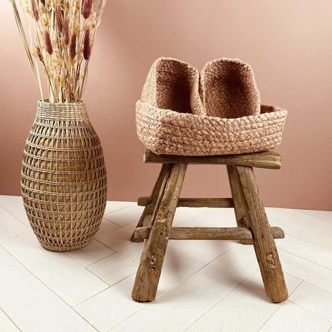 Lot de 3 paniers coloris rose poudré 100% jute (1/3)