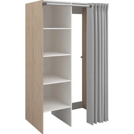 Mobile per lavanderia con tenda per lavatrice doppia L111 x H184 cm Naturale chiaro - JAZANO