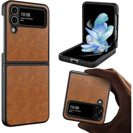 Étui pliable en cuir marron pour Samsung Galaxy Z Flip 4. (1/5)