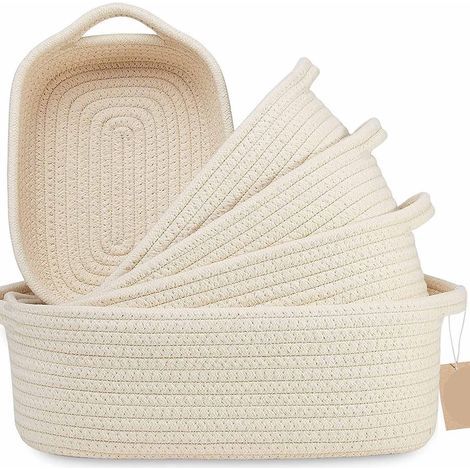 Set di 5 cestini portaoggetti in cotone intrecciato, 1050 g, 25x23 cm, beige (1/5)