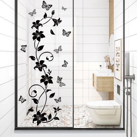 Stickers Muraux Fleurs Noires pour Salle de Bain (1/5)