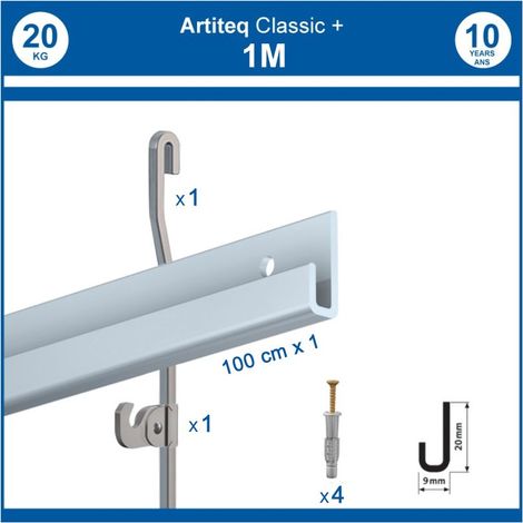 Pack 1 mètre cimaise Classic + Gallery couleur Alu - Solution d'accrochage pour décoration murale lourde (1/4)