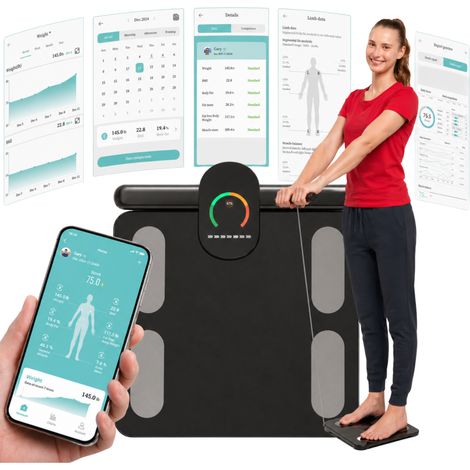 Bilancia con analisi della composizione corporea, nera, intelligente, con connessione Bluetooth al telefono FIT4MED (1/5)