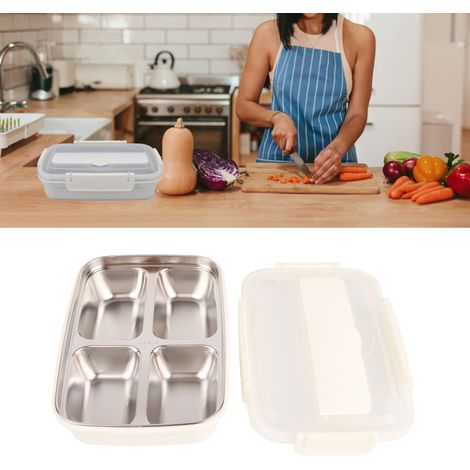 Boîte à lunch/boîte à bento en acier inoxydable 304 pour étudiants et adultes, portable, conservant la fraîcheur, sans saveur, compartimentée, blanche (1/5)