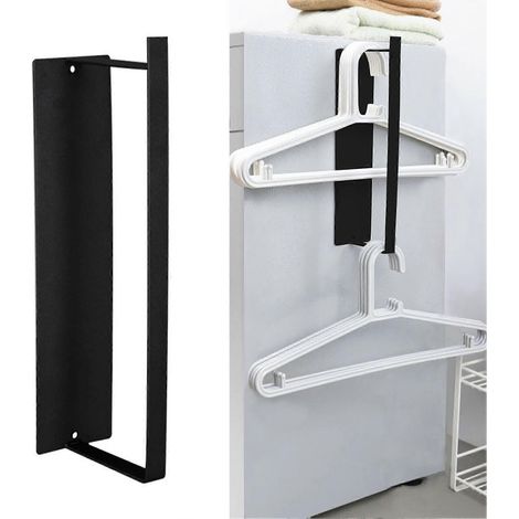 Wandhalterung für Waschmaschine, Magnethaken ohne Bohren, seitliche Ablage aus Stahl, robust, stabile Montage, Wäschezubehör, 2-teilig, schwarz, für optimale Platzausnutzung (1/5)