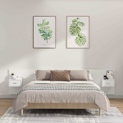 vidaXL Cabecero de cama con mesitas madera contrachapada blanco (1/5)