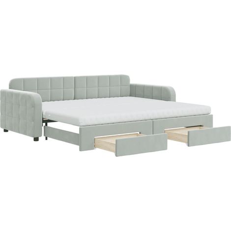 Maison Exclusive - Lit de jour avec gigogne et tiroirs gris clair 90x200cm velours