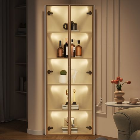 LED-Glasvitrine 62 x 35 x 160 cm – Weiß, mit integriertem Lichtband, staubdichte Vitrine, aus gehärtetem Glas gefertigt, Eckvitrine,elegante Glasvitrine– Vitrine, Bücherregal, Weinschrank (1/5)